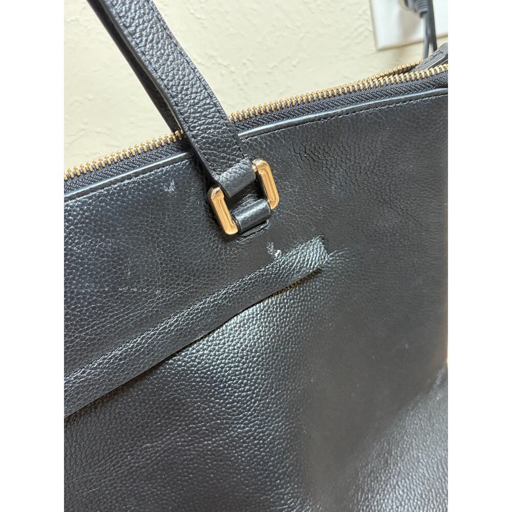 Nordstrom Black Leather Shoulder Bag Classic Neutral Minimalist Top Handle Purse - Picture 3 of 11